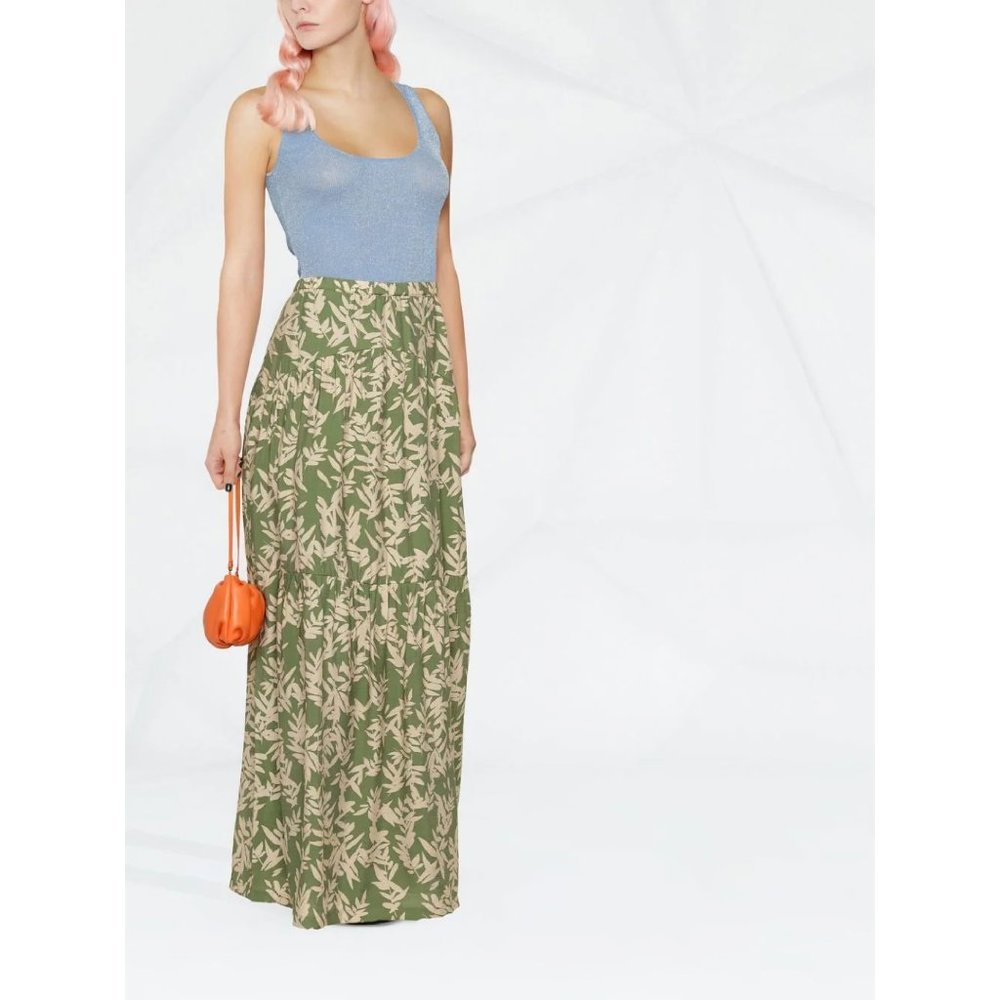 BA&SH Tally Botanical-print High-rise Woven Maxi Skirt in Green Size 0 | XS